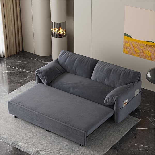 Sofá cama convertible multifuncional 3 en 1 tamaño Queen, cómodo sofá cama extraíble de terciopelo de 63,8"