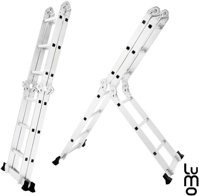 LUMO HOME Escalera 12 peldaños Plegable Tijera Multiposiciones de Aluminio Fondo Antideslizante para Uso Interior y Exterior