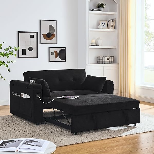 Sofá cama convertible multifuncional 3 en 1 tamaño Queen, cómodo sofá cama extraíble de terciopelo de 63,8"