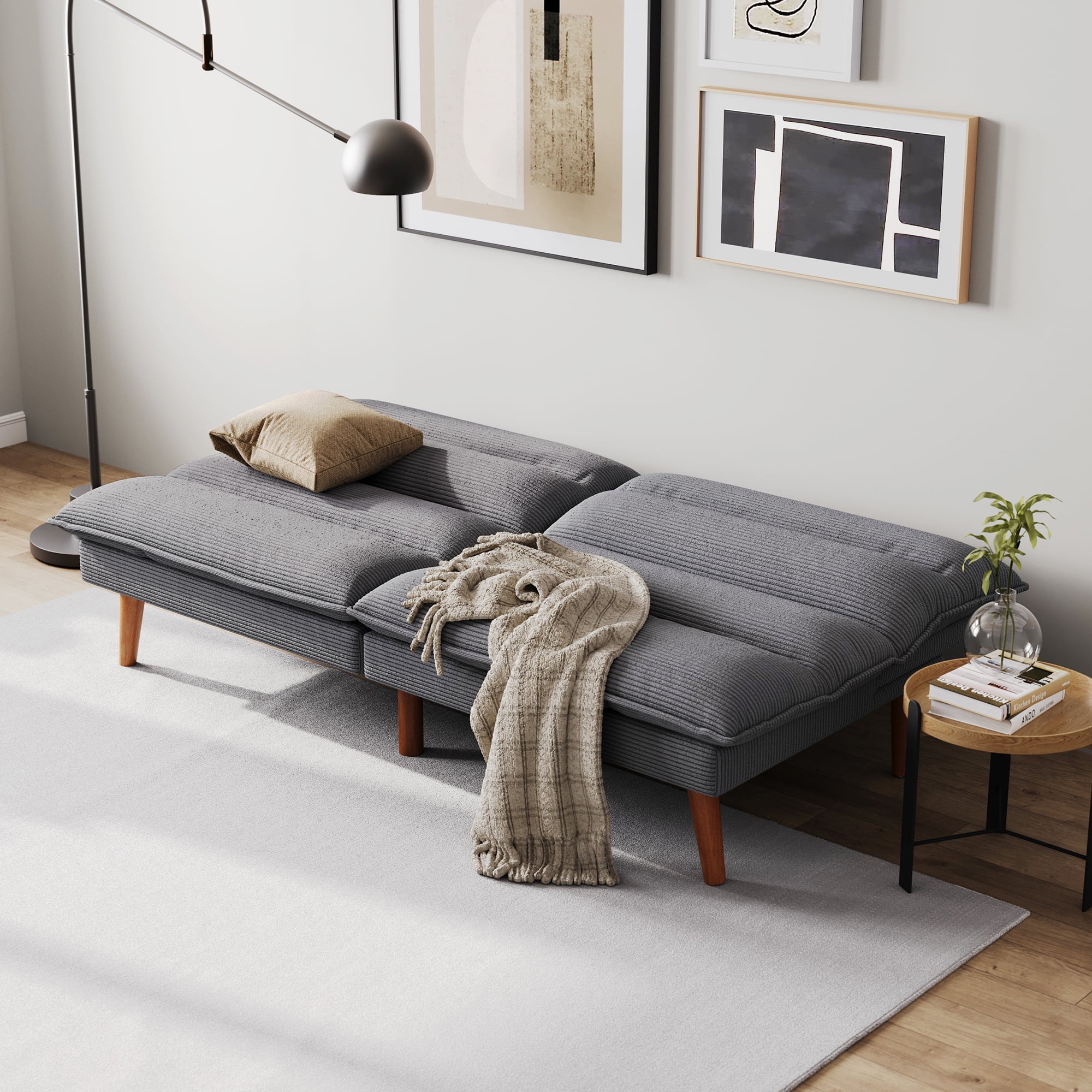 Linsy Home Sofá cama tipo futón convertible de pana de 71" de ancho