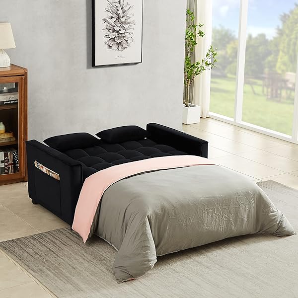 Sofá cama convertible multifuncional 3 en 1 tamaño Queen, cómodo sofá cama extraíble de terciopelo de 63,8"