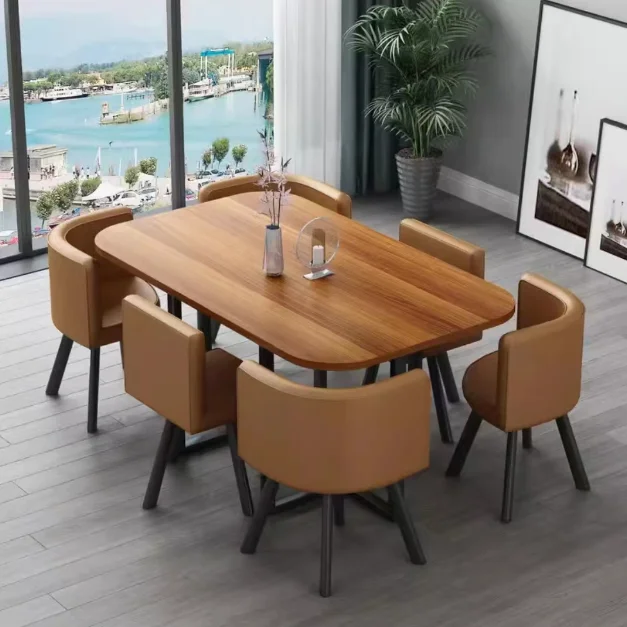 Nueva mesa de comedor clásica moderna con encimera de mármol blanco para sala de estar con juego de 6 sillas