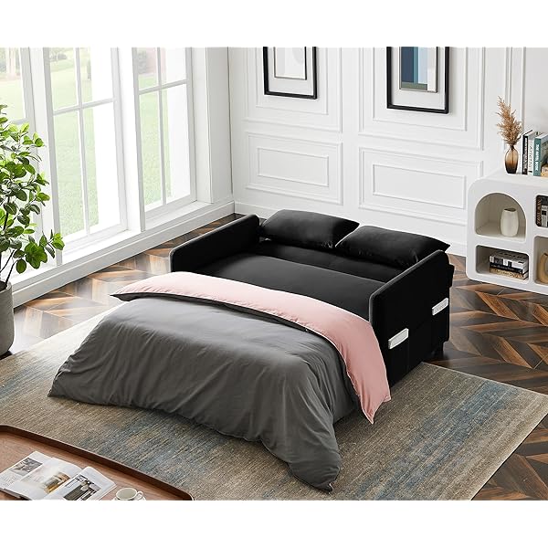 Sofá cama convertible multifuncional 3 en 1 tamaño Queen, cómodo sofá cama extraíble de terciopelo de 63,8"