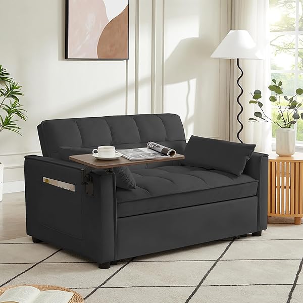 Sofá cama convertible multifuncional 3 en 1 tamaño Queen, cómodo sofá cama extraíble de terciopelo de 63,8"