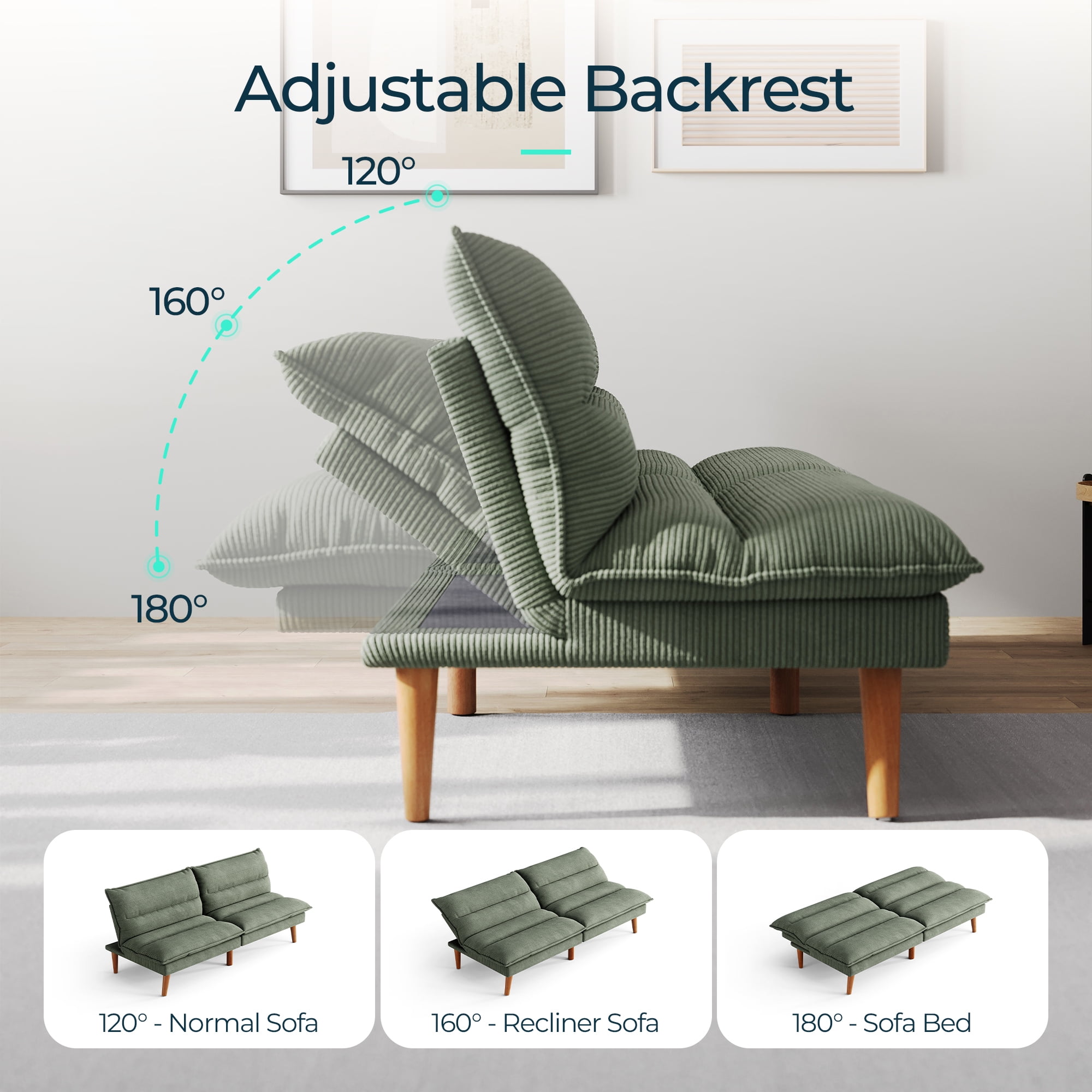 Linsy Home Sofá cama tipo futón convertible de pana de 71" de ancho