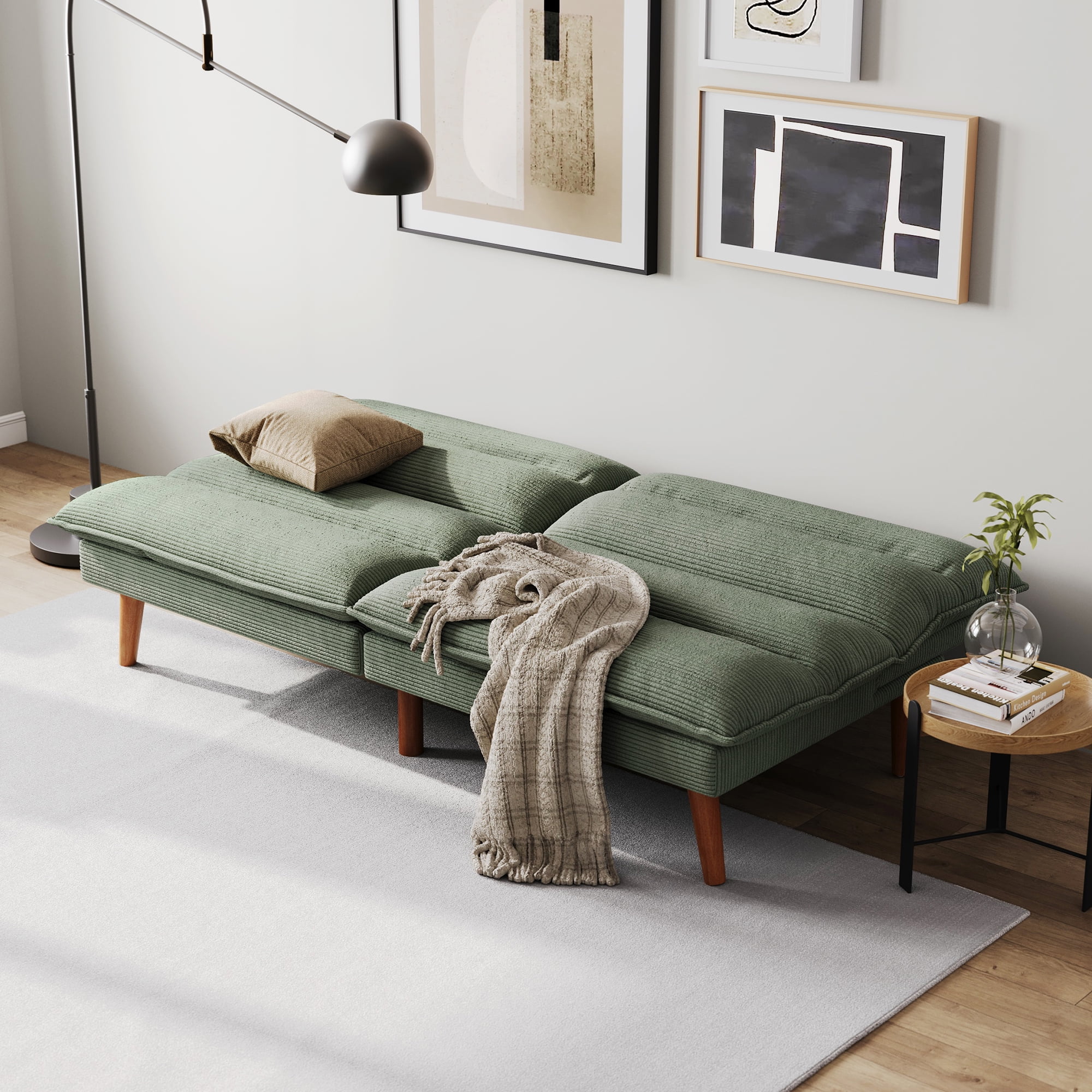 Linsy Home Sofá cama tipo futón convertible de pana de 71" de ancho
