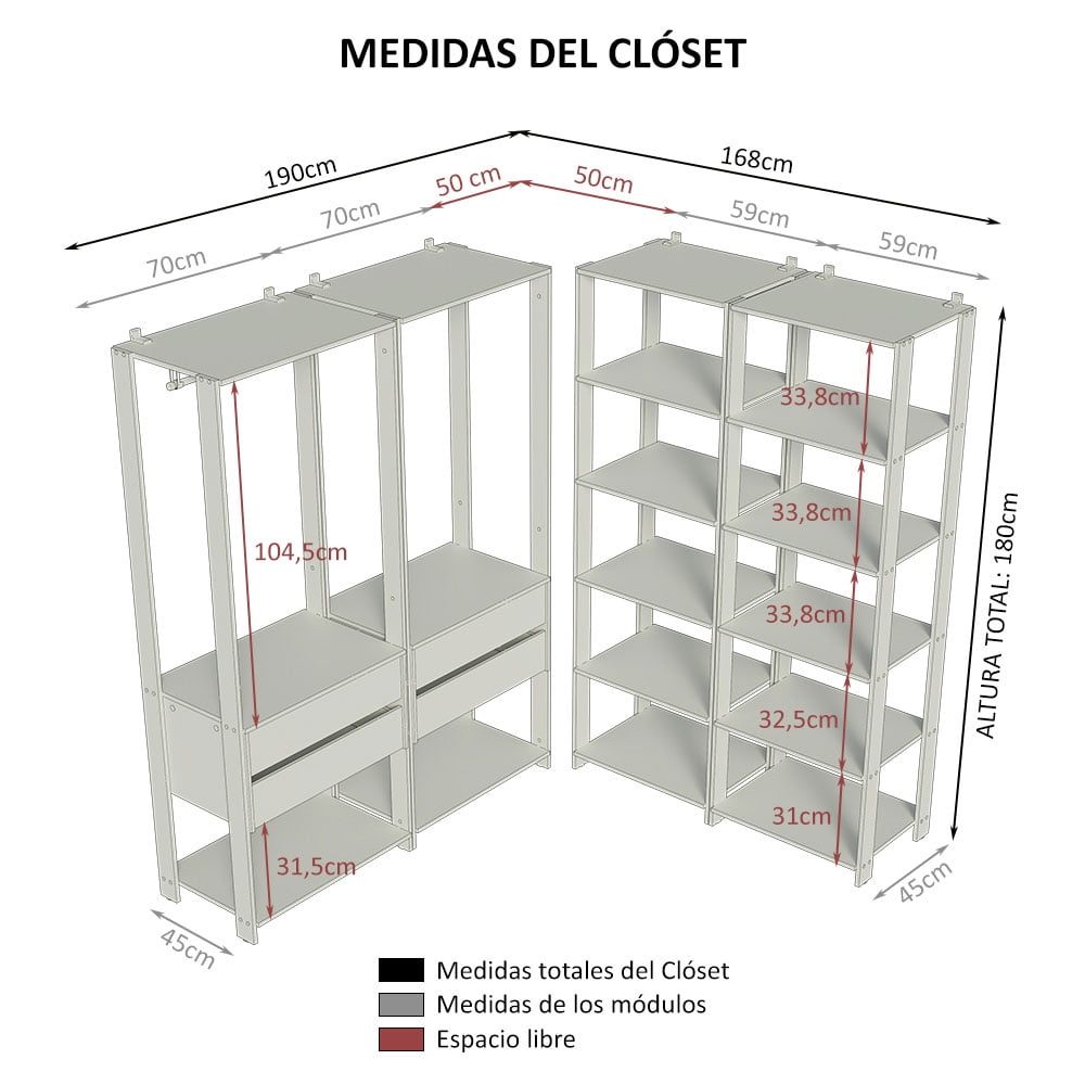 Ropero Closet Madesa Valencia 358cm MN 03