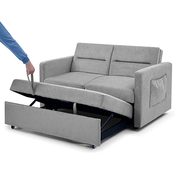 Sofá cama convertible multifuncional 3 en 1 tamaño Queen, cómodo sofá cama extraíble de terciopelo de 63,8"
