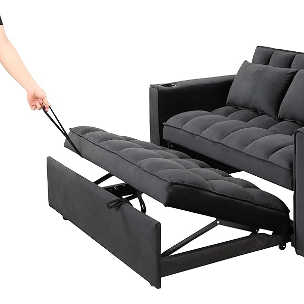 Sofá cama convertible multifuncional 3 en 1 tamaño Queen, cómodo sofá cama extraíble de terciopelo de 63,8"