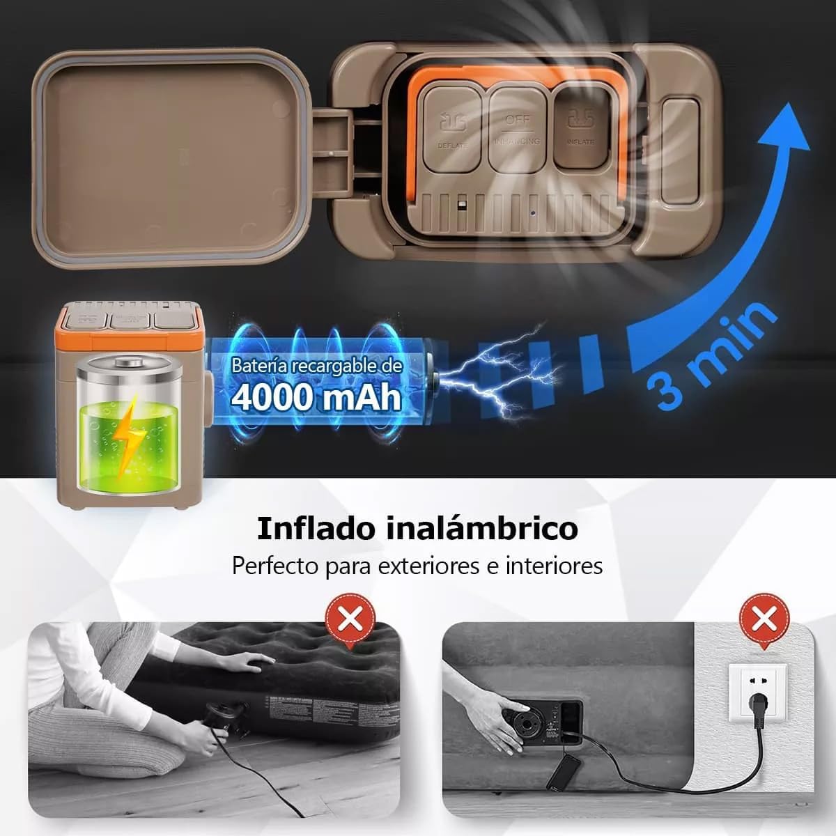 GARUISKY Colchón Inflable Matrimonial con Respaldo y Bomba de Aire, Cama Inflable con Almohadas para Interior/Exterior, Rápido Inflado en 3 Minutos