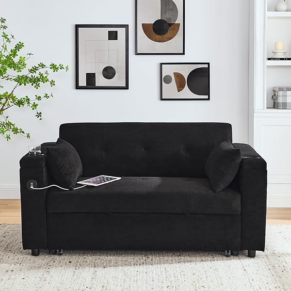 Sofá cama convertible multifuncional 3 en 1 tamaño Queen, cómodo sofá cama extraíble de terciopelo de 63,8"