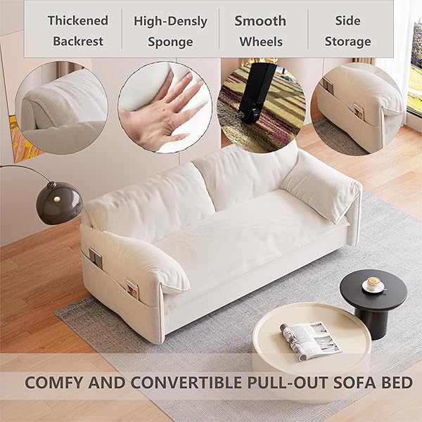 Sofá cama convertible multifuncional 3 en 1 tamaño Queen, cómodo sofá cama extraíble de terciopelo de 63,8"
