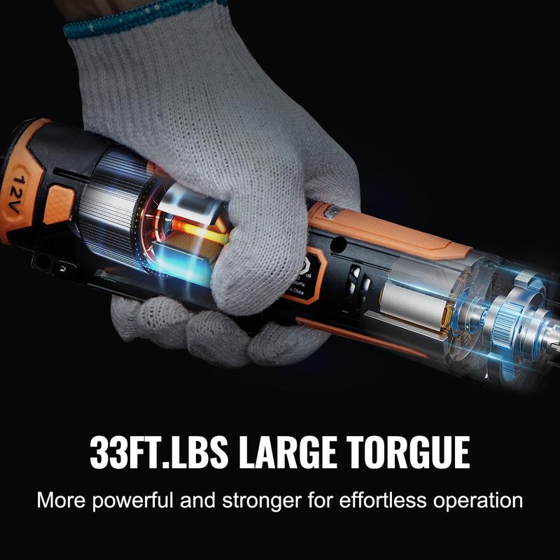 Juego de llave de carraca eléctrica inalámbrica de 3/8", kit de herramienta de carraca de 12 V y 33 lb-pie de potencia, carga rápida en 45 minutos, 2 baterías de 2.0 Ah, luz LED integrada.