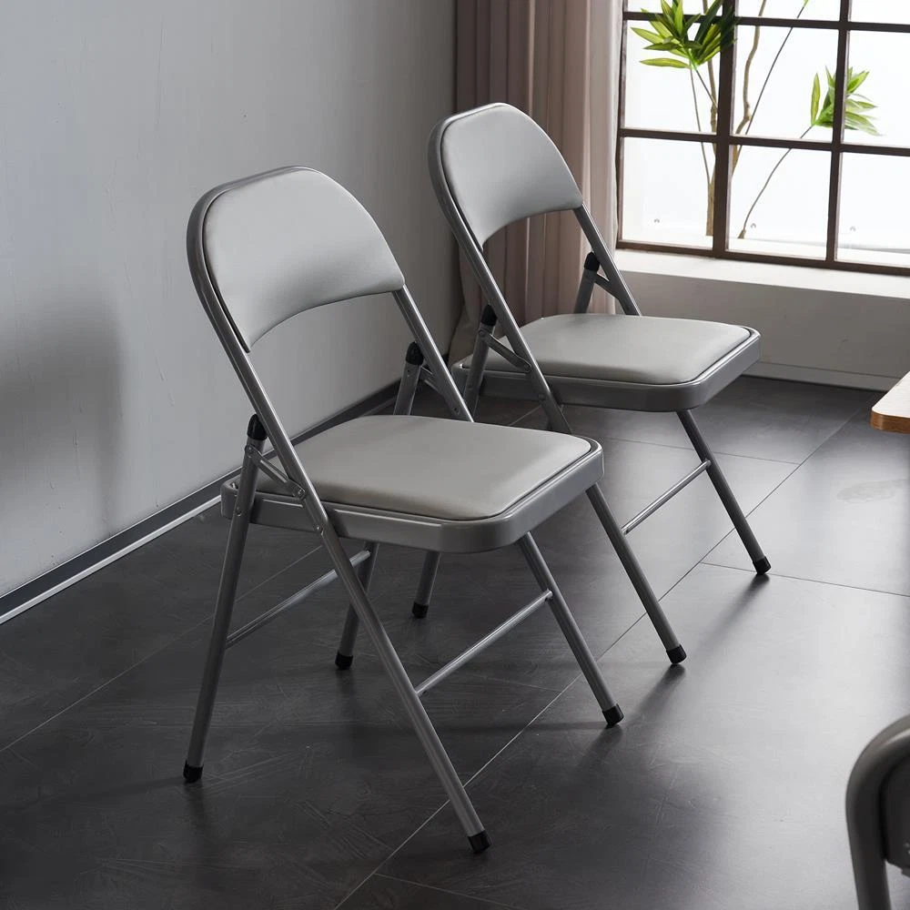 Paquete de 4 sillas plegables de metal con asiento acolchado de vinilo, sillas de comedor resistentes