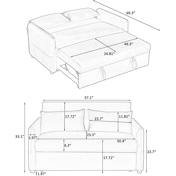 Sofá cama convertible multifuncional 3 en 1 tamaño Queen, cómodo sofá cama extraíble de terciopelo de 63,8"