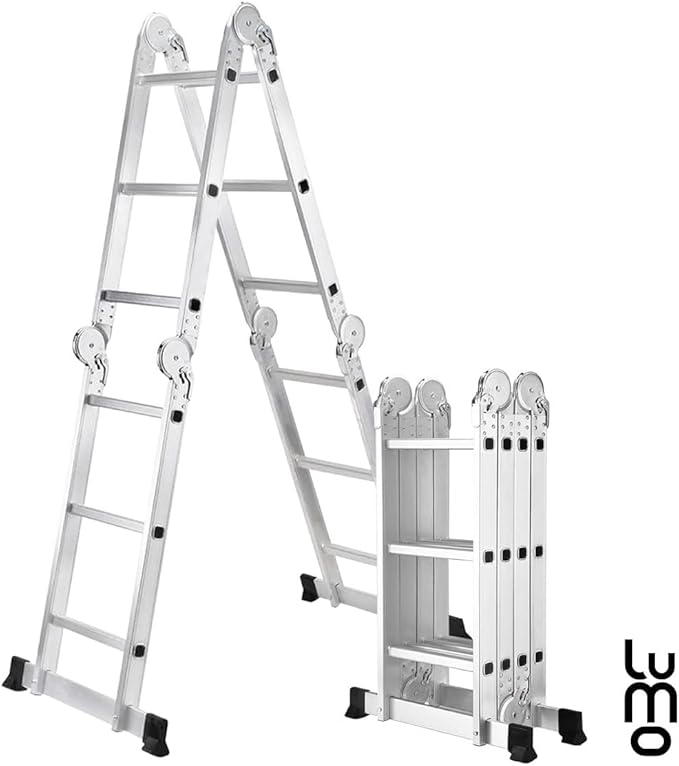 LUMO HOME Escalera 12 peldaños Plegable Tijera Multiposiciones de Aluminio Fondo Antideslizante para Uso Interior y Exterior