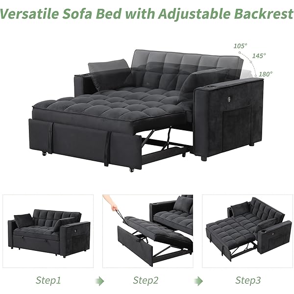 Sofá cama convertible multifuncional 3 en 1 tamaño Queen, cómodo sofá cama extraíble de terciopelo de 63,8"