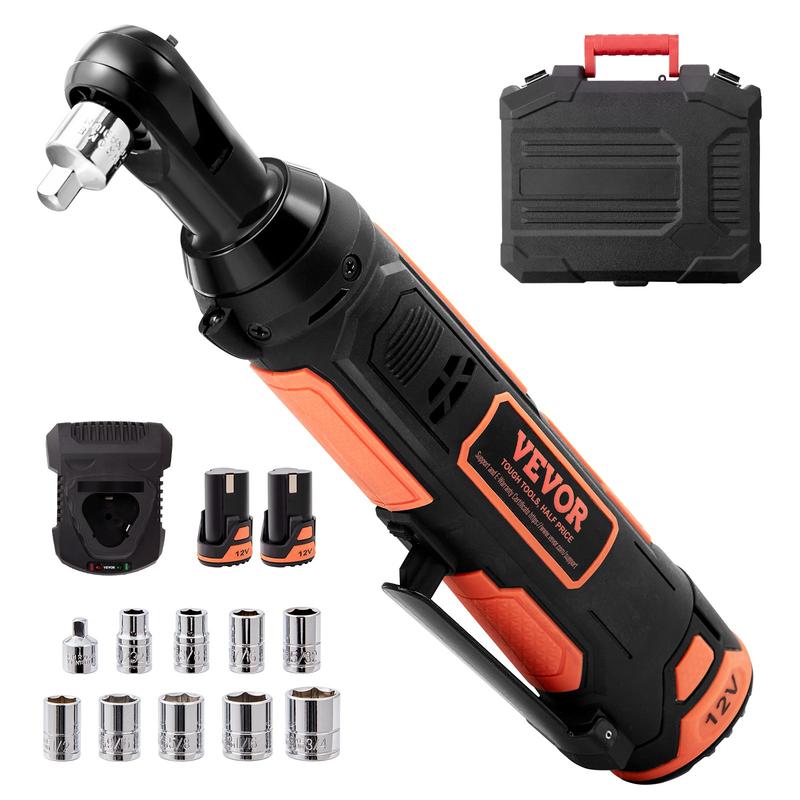 Juego de llave de carraca eléctrica inalámbrica de 3/8", kit de herramienta de carraca de 12 V y 33 lb-pie de potencia, carga rápida en 45 minutos, 2 baterías de 2.0 Ah, luz LED integrada.
