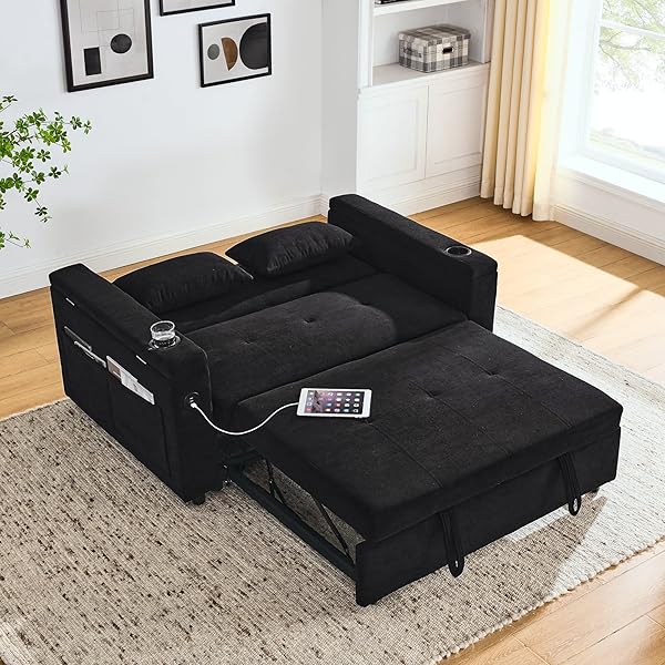 Sofá cama convertible multifuncional 3 en 1 tamaño Queen, cómodo sofá cama extraíble de terciopelo de 63,8"