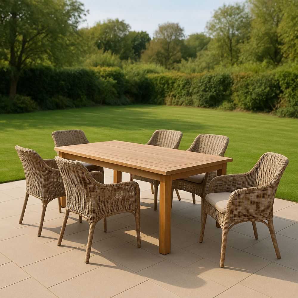 Drewniany zestaw mebli ogrodowych z rattanu 6-osobowy