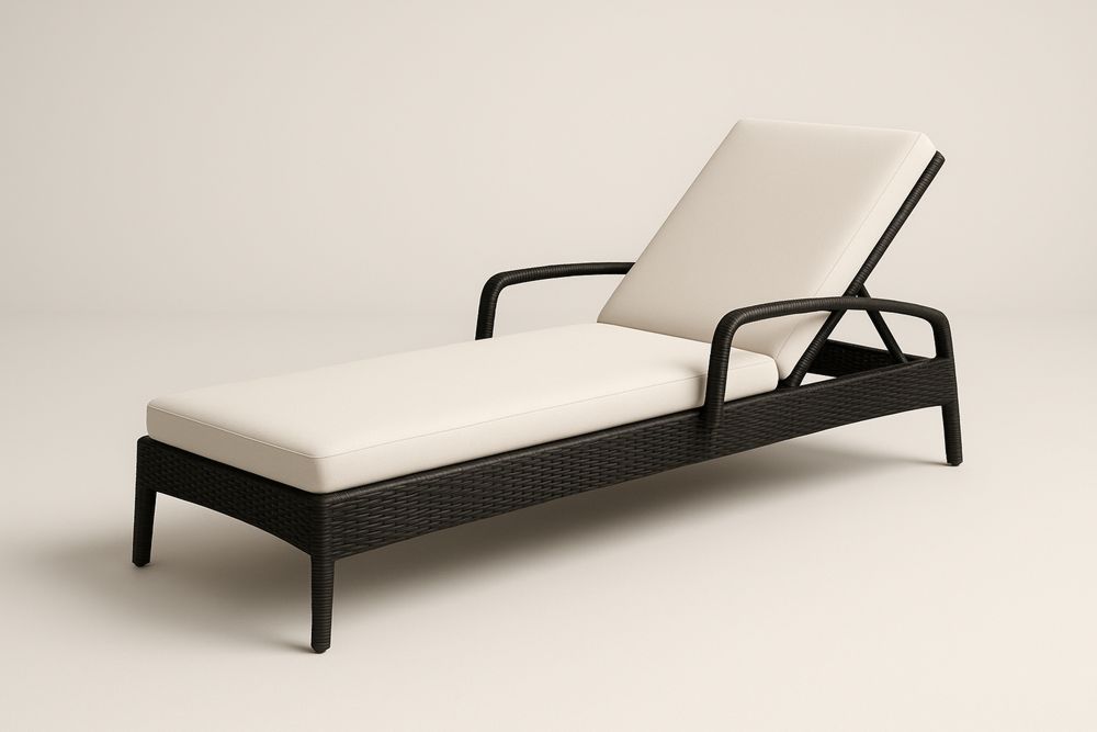 Leżak ogrodowy regulowany z technorattanu beżowy z poduszkami 200 cm x 65 cm x 35 cm