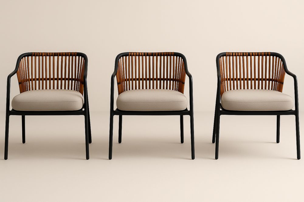 Zestaw 3 Krzeseł Ogrodowych Rattanowych z Poduszką Beżowy Czarny