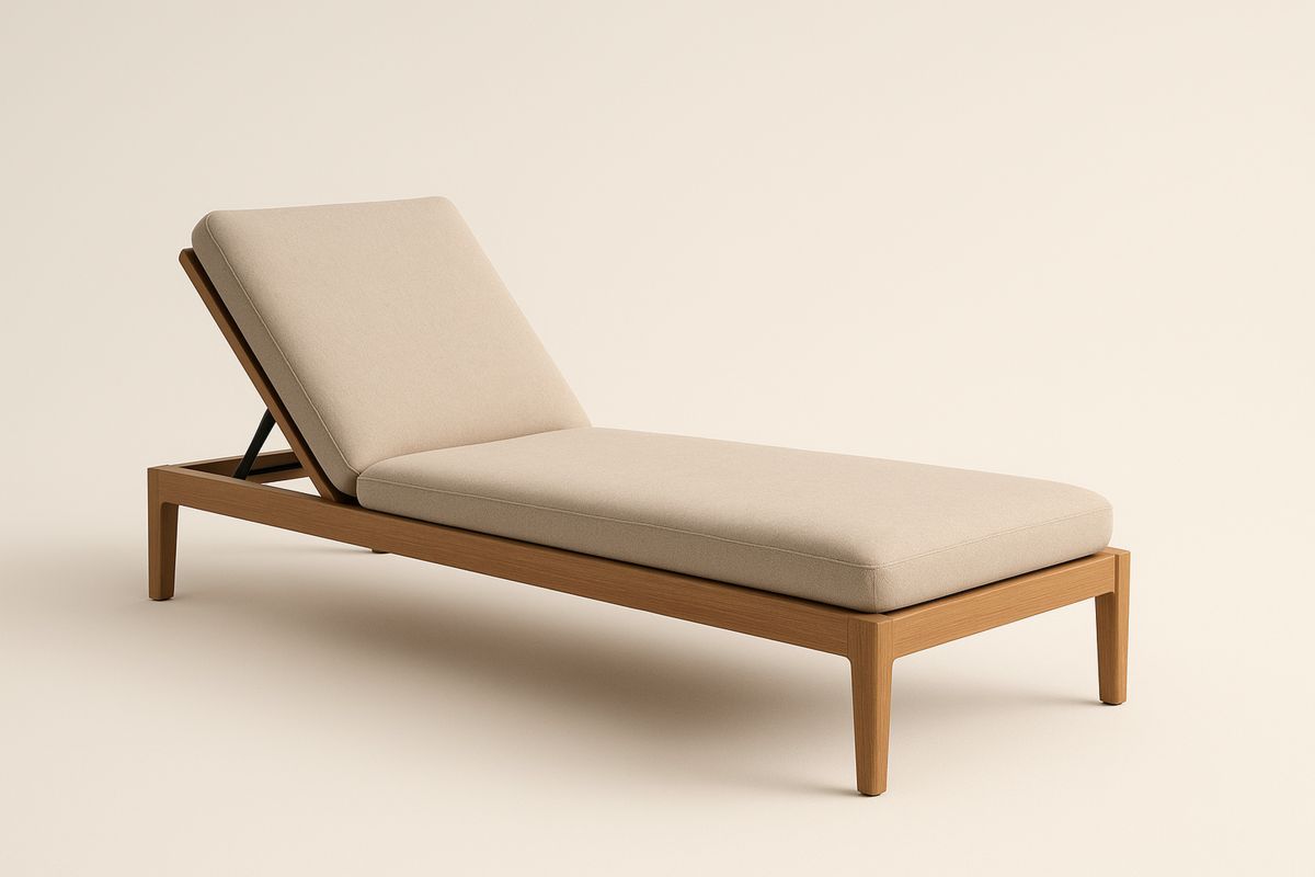 Leżanka drewniana beżowa z regulowanym oparciem