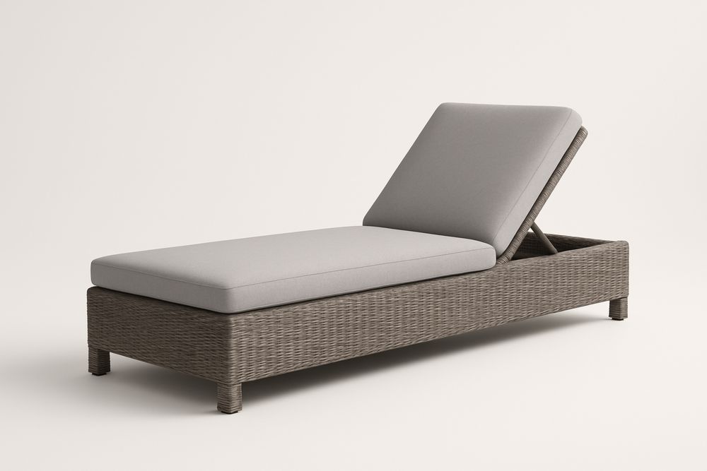 Leżak regulowany z technorattanu z szarą poduszką 200 cm x 70 cm x 40 cm