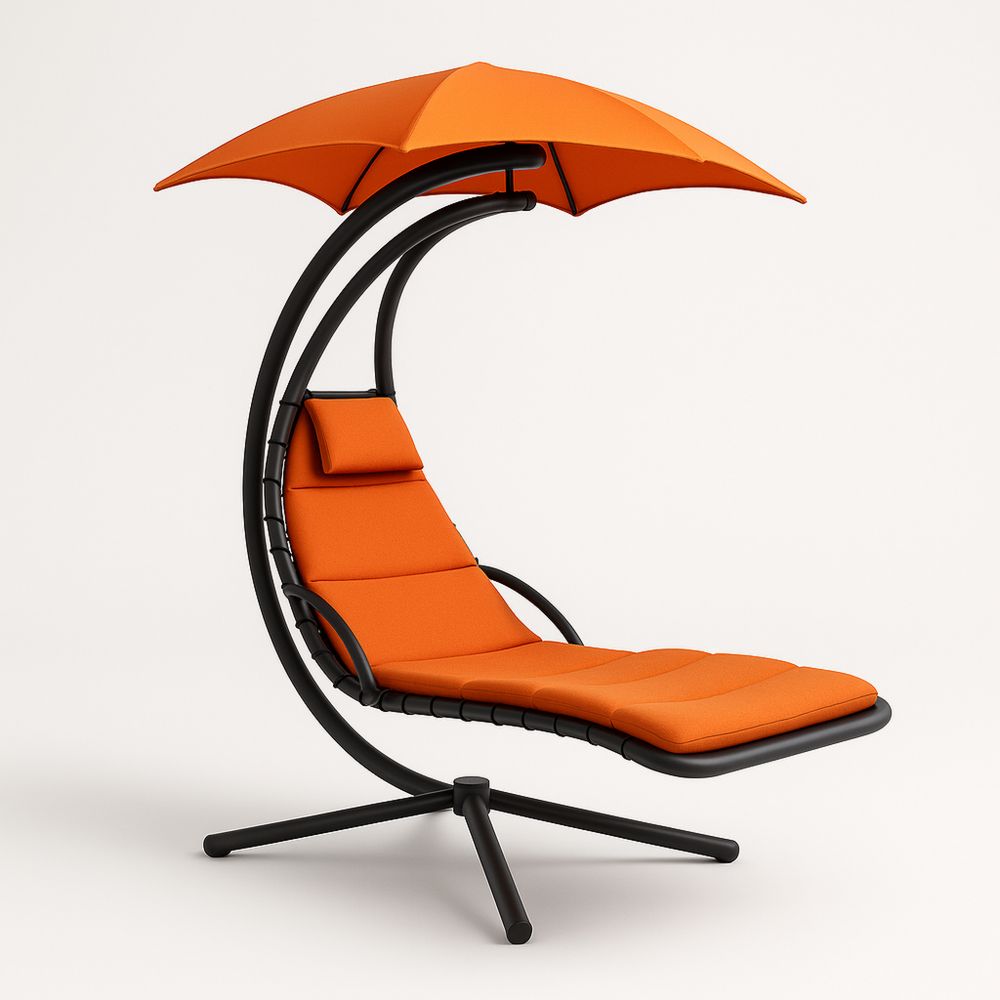 Leżak ogrodowy z baldachimem stalowy i poliestrowy, pomarańczowy, 200x90x180 cm