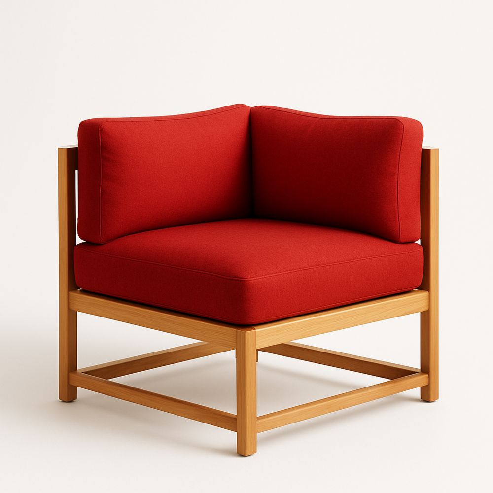 Czerwona poduszka poliestrowa, modułowe krzesło na drewnianej ramie 75x75x70