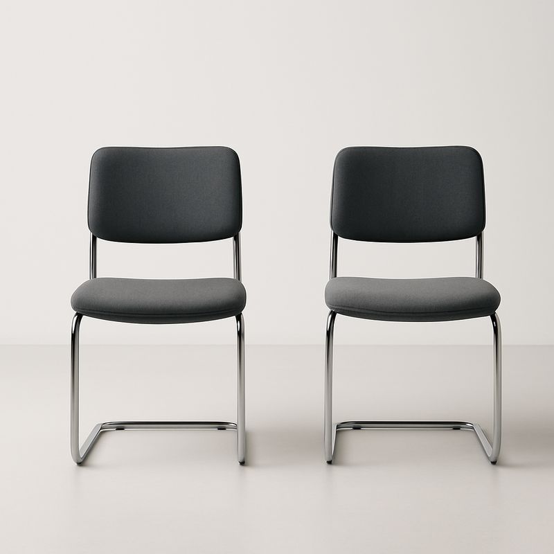 Zestaw 2 krzeseł tapicerowanych tkaniną ciemnoszarą, rama stal chromowana