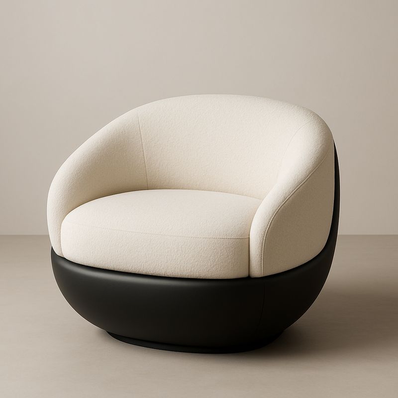 Fotel z tkaniny wełnianej kremowy z czarną podstawą