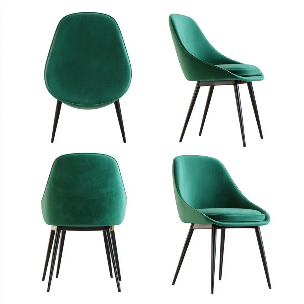 Silla de Comedor Tapizada de Terciopelo 45x55x80 cm - Verde - Diseño Moderno-Norvelico