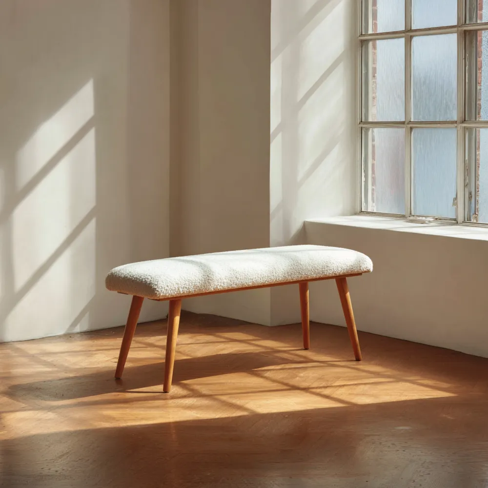 Banco de pie de cama tapizado en tela 100x40x45 cm – Beige – Diseño minimalista-Norvelico