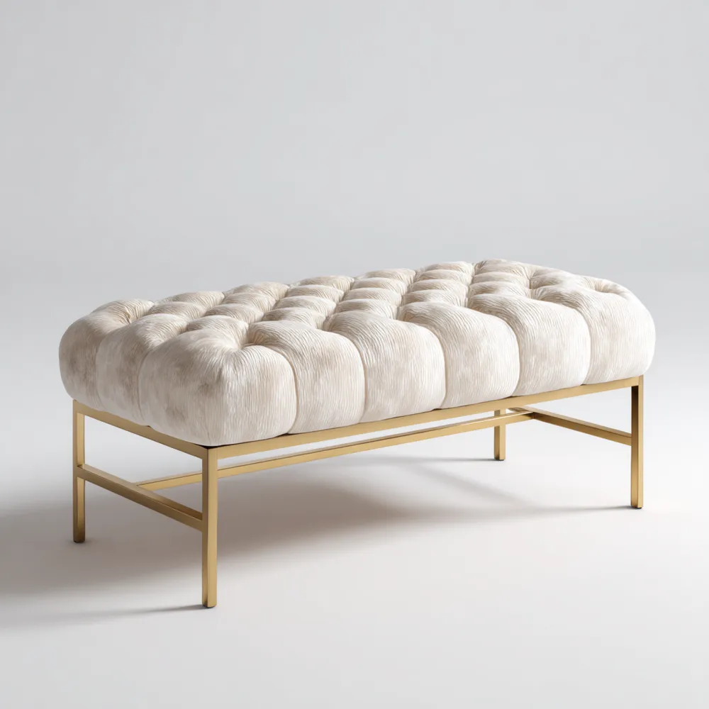 Banco de pie de cama tapizado terciopelo 120x45x40 cm - Beige - Diseño Elegante-Norvelico