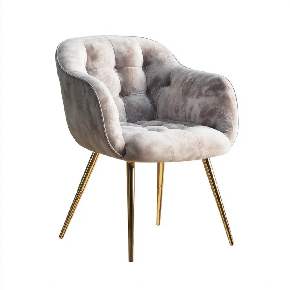 Sillón de comedor tapizado de terciopelo 60x60x80 cm - Gris/Dorado - Diseño moderno-Norvelico