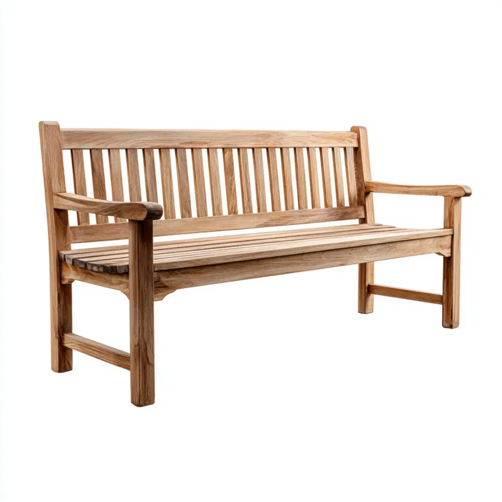 Banco de jardín de madera de teca 150x45x90 cm – Natural – Diseño clásico-Norvelico