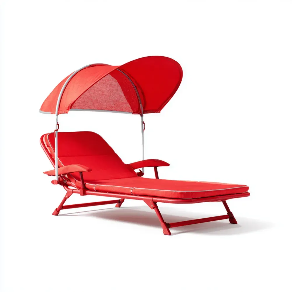 Tumbona de Jardín Ajustable con Toldo - Aluminio Rojo - 200x70x75 cm-Norvelico