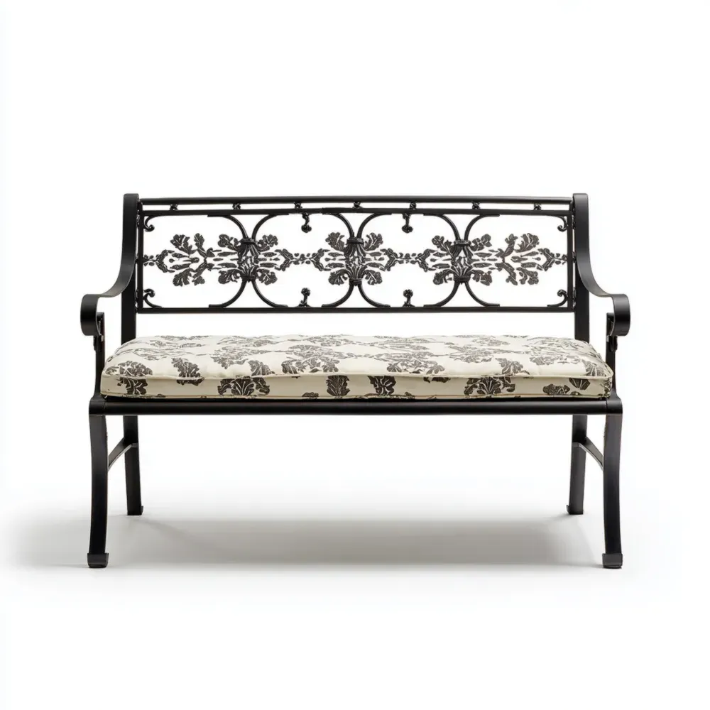 Banco de Jardín de Metal 120x50x85 cm Asiento Acolchado - Negro/Blanco - Diseño Clásico-Norvelico