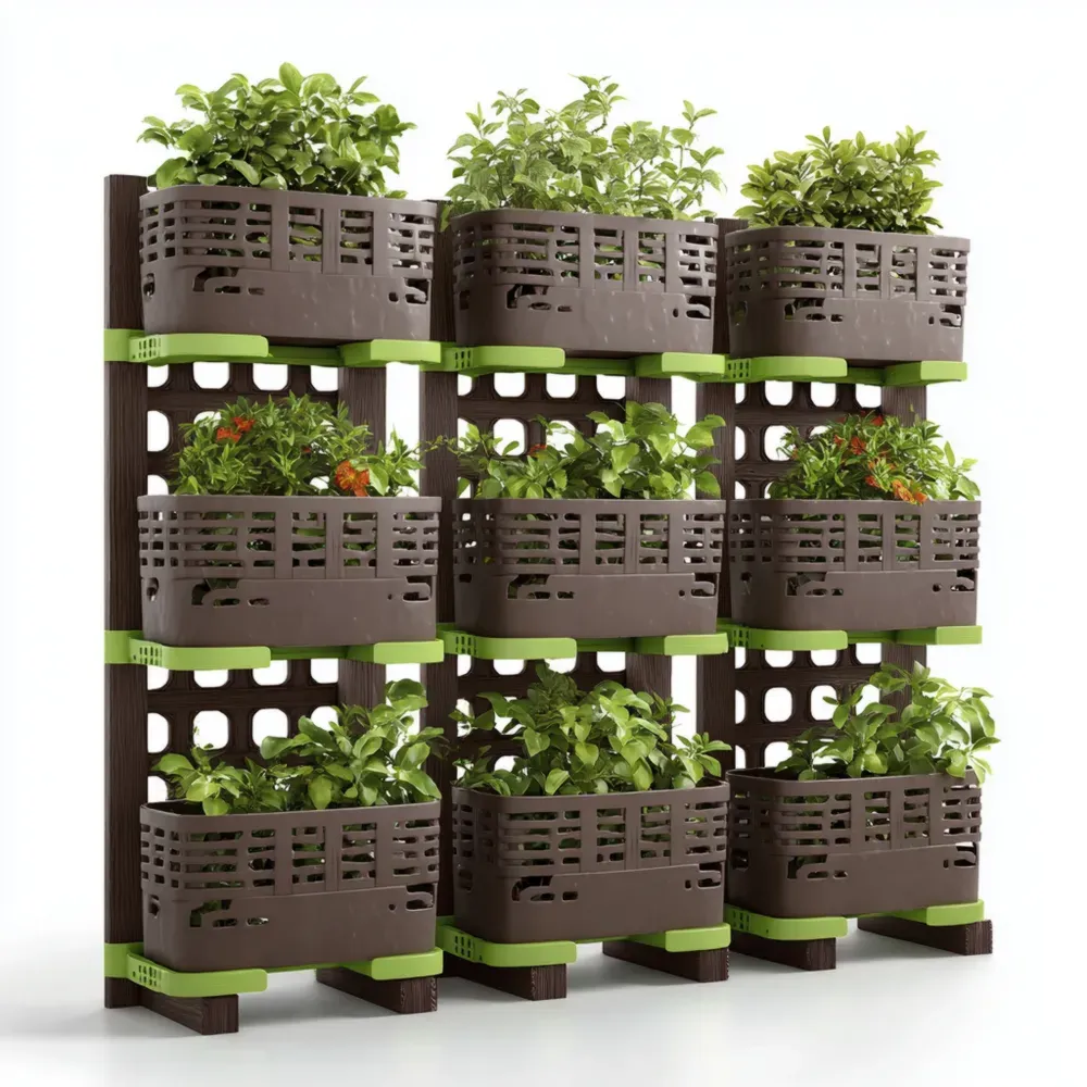Jardineras Verticales de Plástico Resistente 90x25x120 cm - Marrón/Verde - Diseño Modular-Norvelico