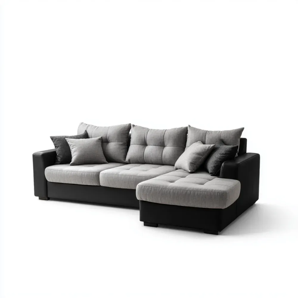 Sofá seccional en tela 250x90x85 cm – Gris/Negro – Diseño contemporáneo-Norvelico