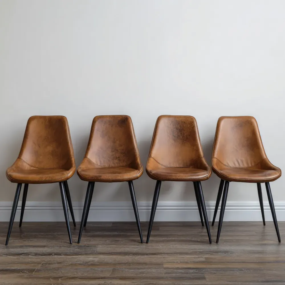 Sillas de comedor tapizadas en cuero sintético Marrón 45x53x85 cm - Diseño moderno-Norvelico