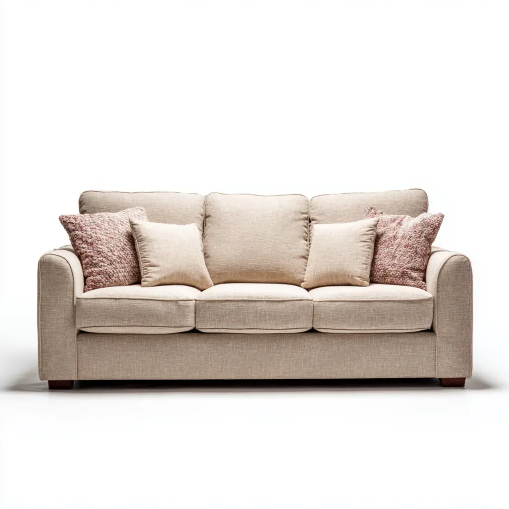 Sofá de Tela 3 Plazas 200x90x95 cm - Beige - Diseño Contemporáneo-Norvelico