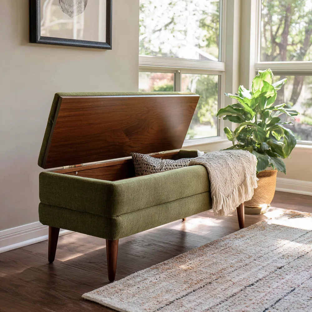 Banco de pie de cama con almacenamiento 120x40x45 cm - Verde Oliva-Norvelico