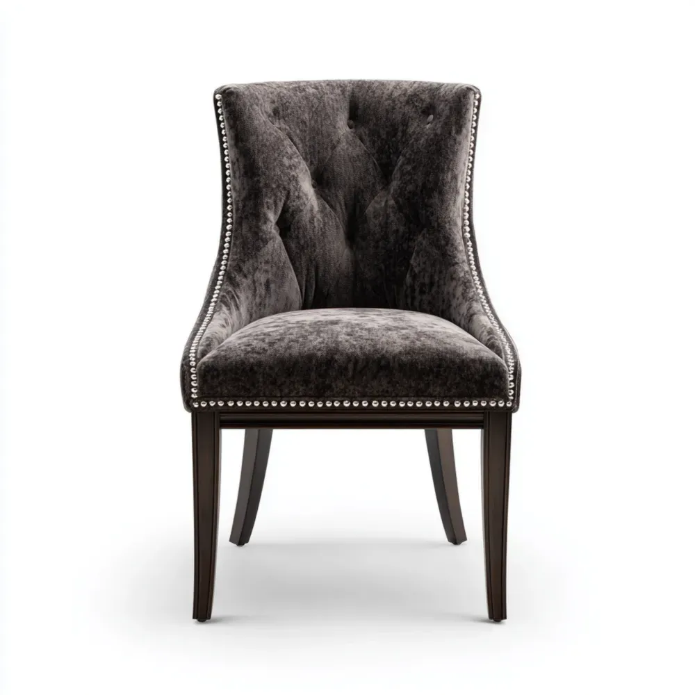 Silla de comedor de terciopelo 50x60x80 cm - Gris Oscuro - Estilo Clásico-Norvelico