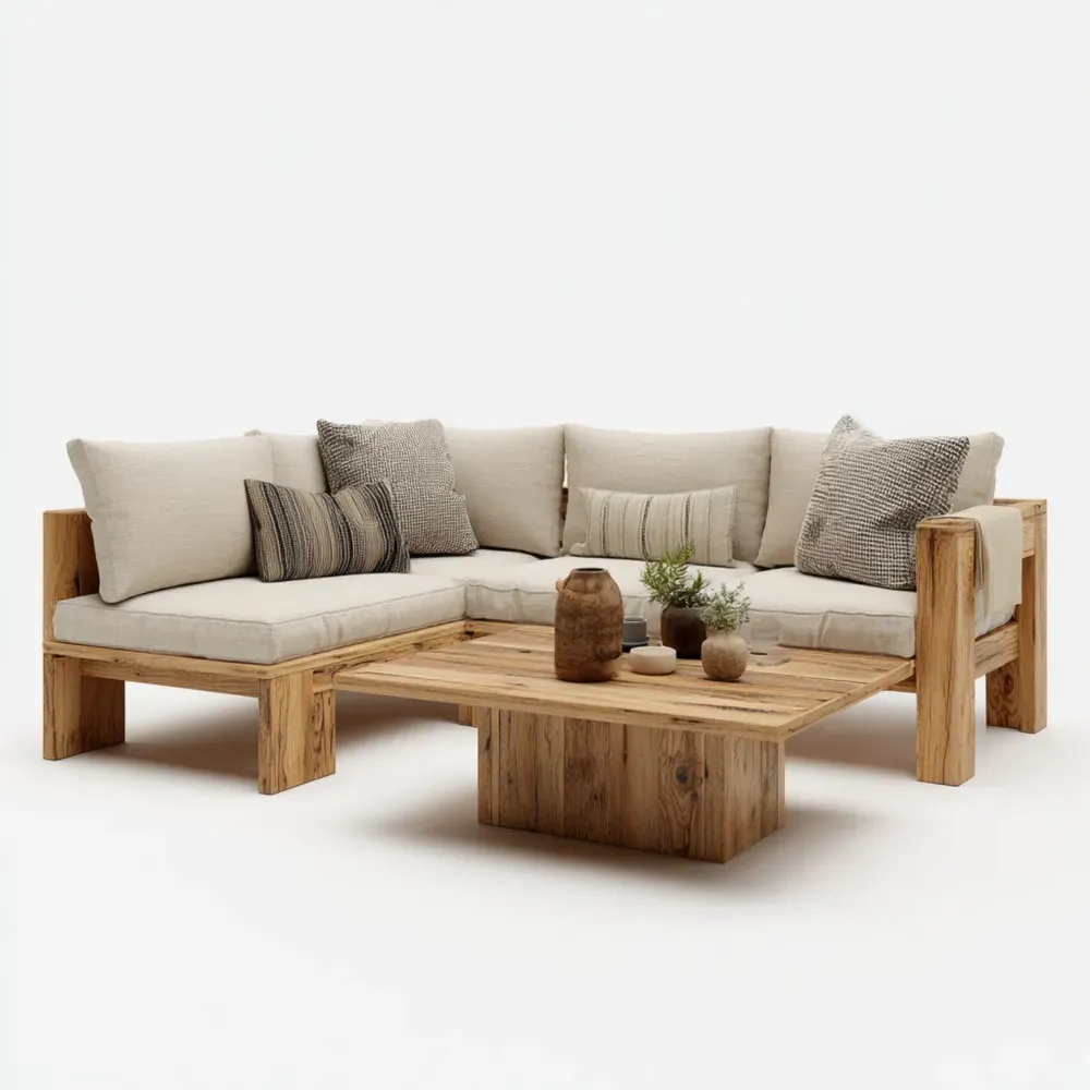 Conjunto de Sofá de Jardín Madera de Teca 200x300 cm - Beige - Diseñador Contemporáneo-Quenlivo