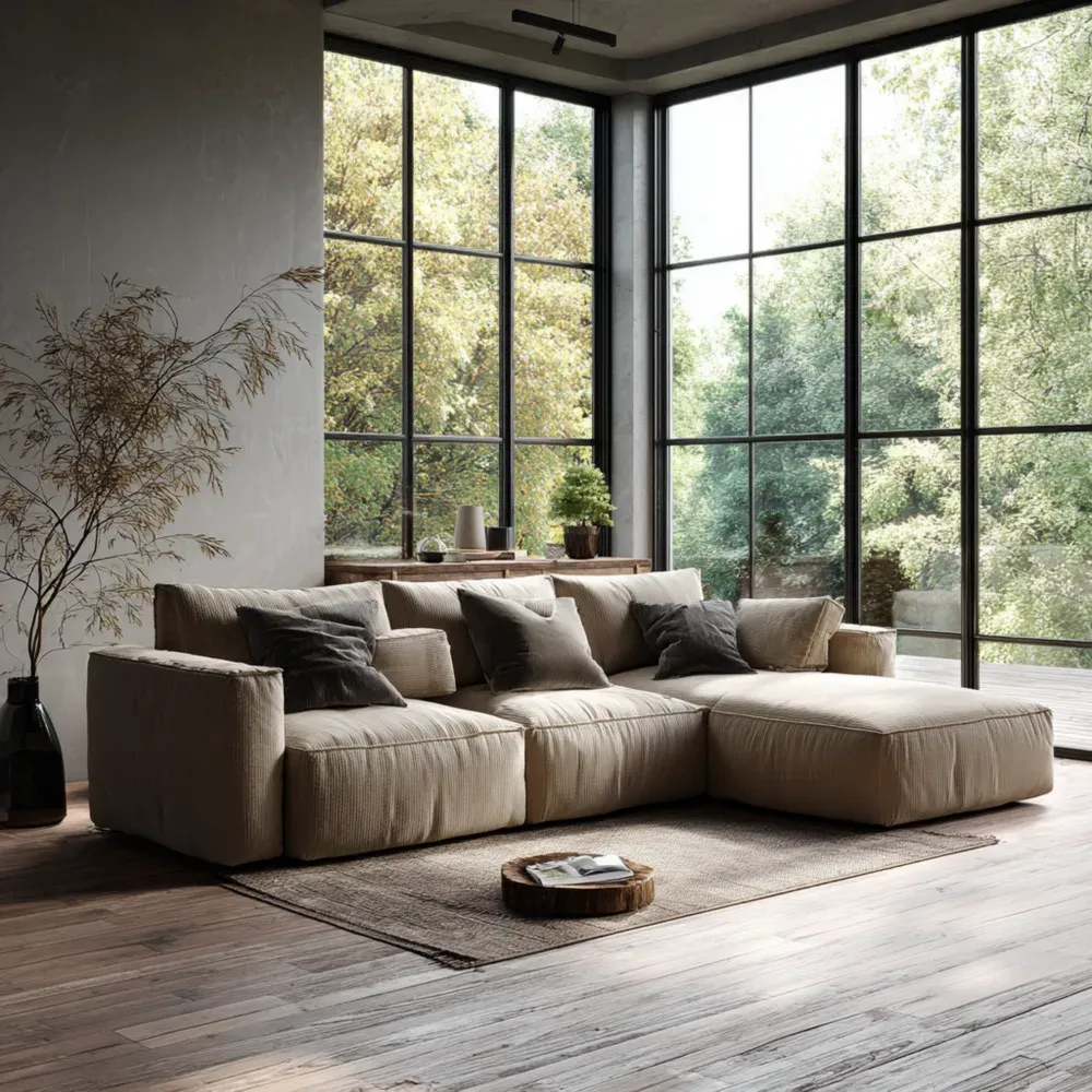 Sofá seccional tapizado en tela 300x160x90 cm – Beige – Diseño moderno-Quenlivo