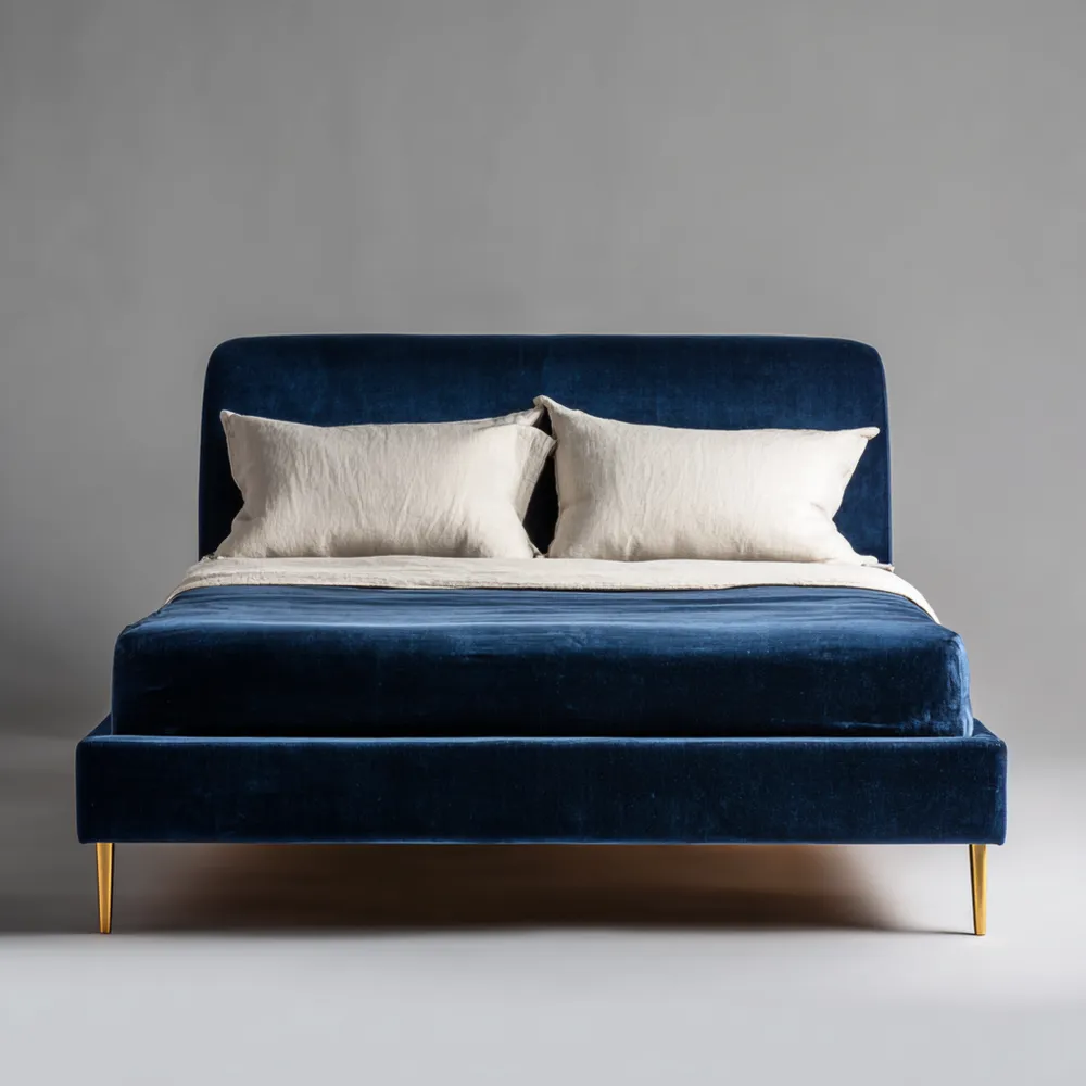 Cama Doble Tapizada Terciopelo 200x160x100 cm – Azul Oscuro – Diseño Moderno-Quenlivo