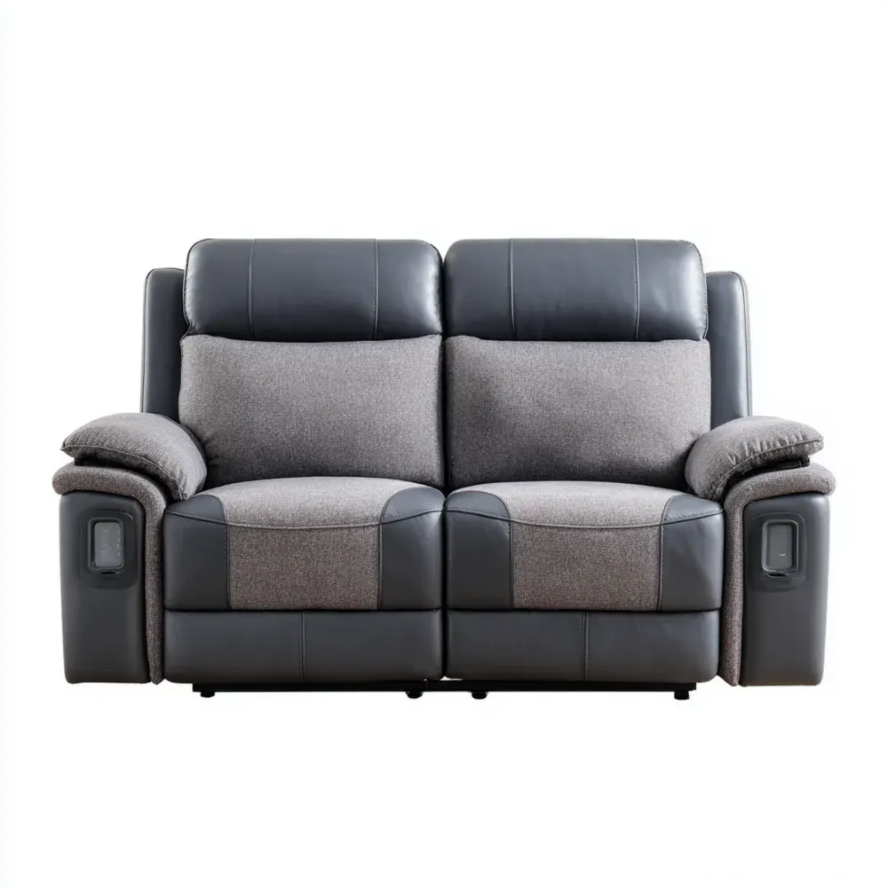 Sofá reclinable tapizado en tela y cuero sintético 150x85x90 cm - Gris/Negro-Quenlivo