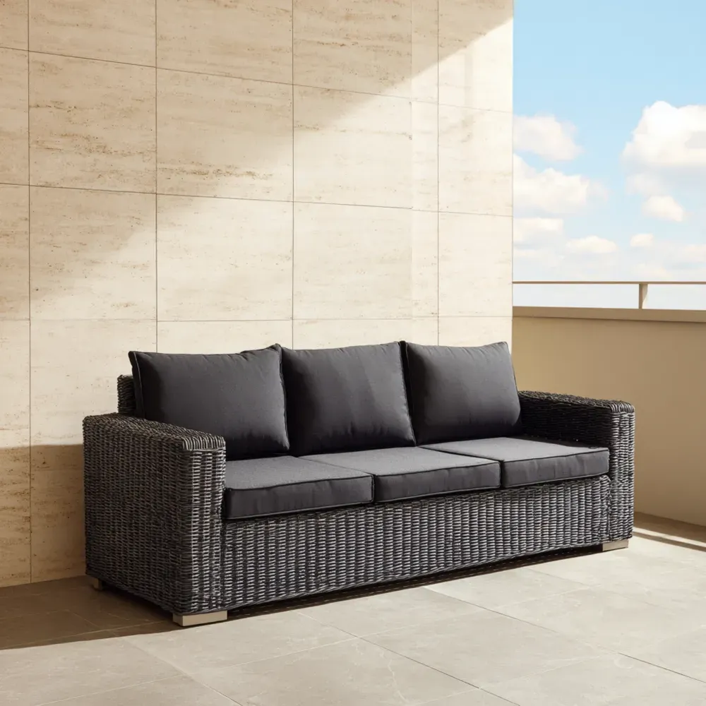 Sofá de jardín Ratán 200x80x75 cm – Negro – Diseño Contemporáneo-Quenlivo